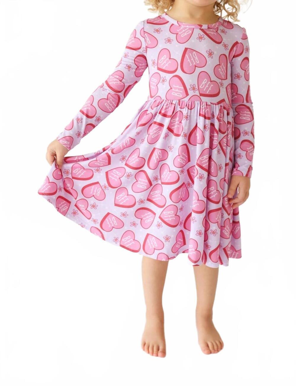 NEW POSH PEANUT besties long sleeve twirl dress in pink